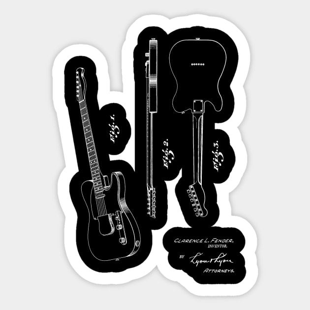 Guitar Vintage Patent Hand Drawing Sticker by TheYoungDesigns